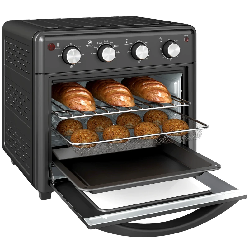 HOMCOM Minioven, Heteluchtfriteuse, 90-230° C, 7 Programma's, Accessoires, Zwart(m-11)