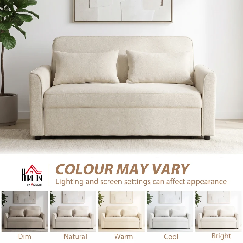 HOMCOM Canapé Convertible 2 Places 3 en 1, Canapé-Lit Clic Clac en Chenille 142 cm, Dossier Réglable, 2 Oreillers, Beige