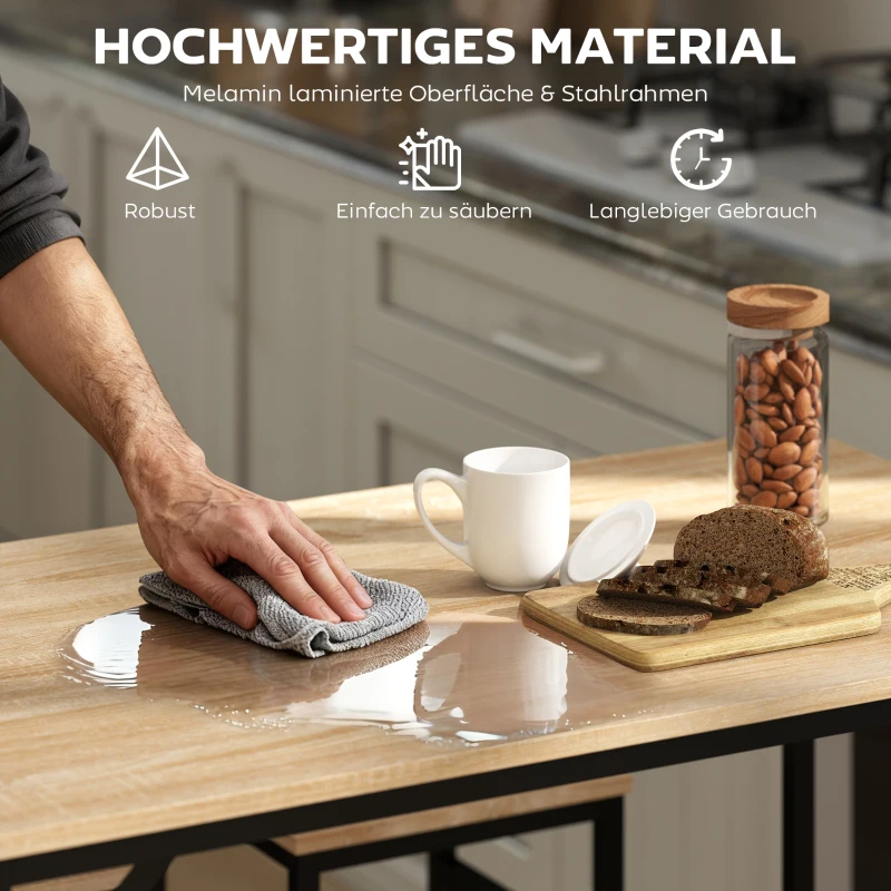 HOMCOM Bartafel-Set Bartafel met 4 Barkrukken 5-delig Tafelset Staal Eiken