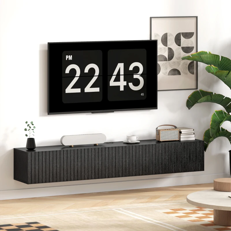 HOMCOM Meuble TV suspendu 140cm, meuble télé pour téléviseur 72 pouces, 2 portes rabattables, 140x25x22cm, noir