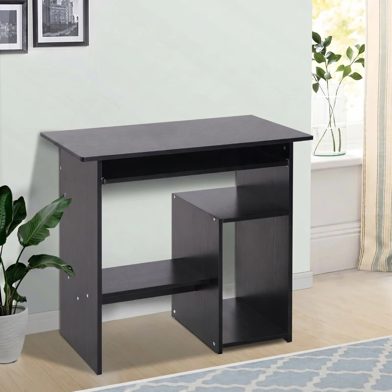 HOMCOM Bureau d'ordinateur, bureau avec rangement, plateau pour clavier et support de moniteur, 80 x 45 x 75 cm, noir
