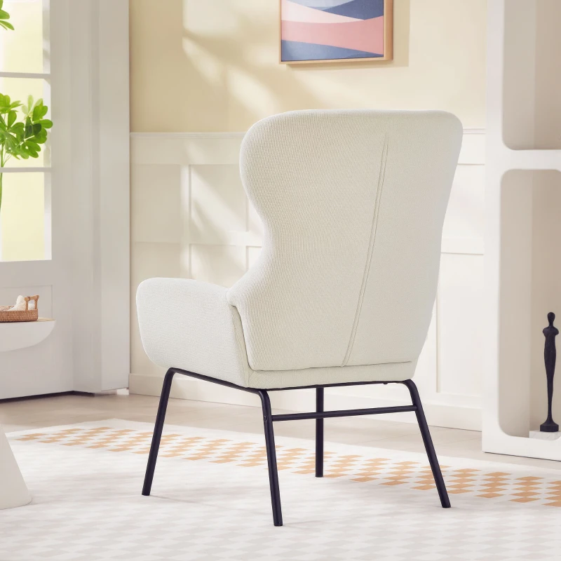 HOMCOM Moderne Fauteuil in Okerstijl, Hoge Rugleuning, Dikke Bekleding, Stalen Poten, Crème