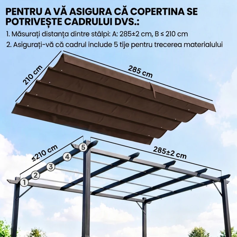 Outsunny Acoperiș Pergolă, Copertină Retractabilă pentru Pergolă de 3 x 2.15m, Protecție UV30+, Gri Închis