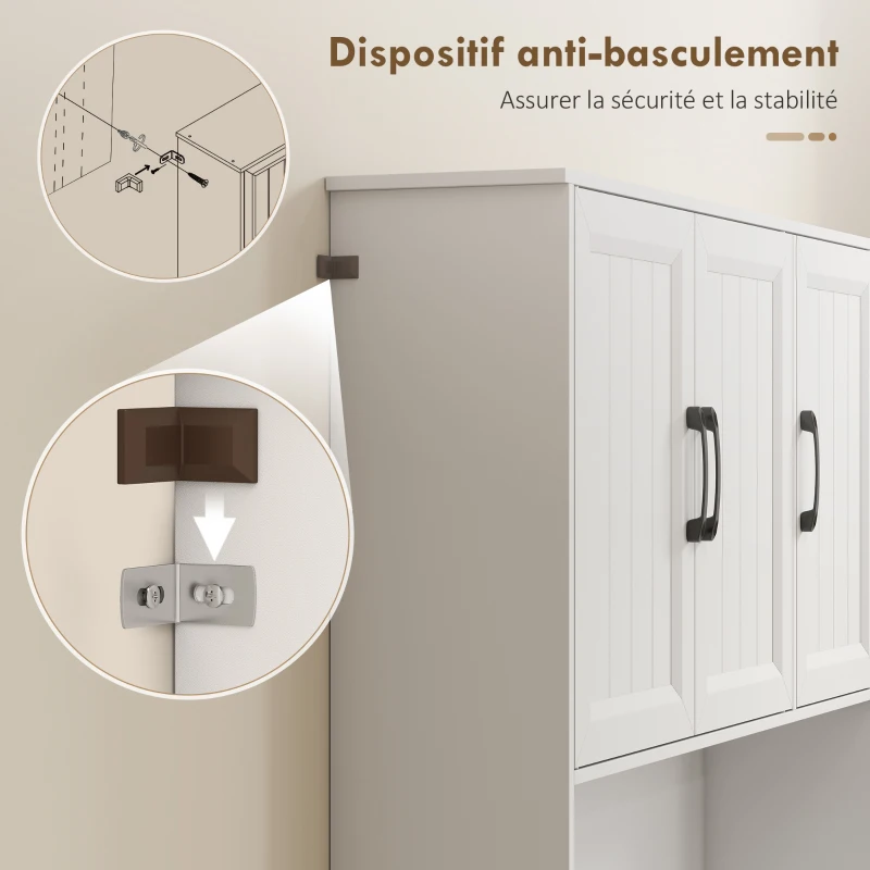 HOMCOM Buffet Haut Cuisine Moderne, 6 Portes, 1 tiroir, 1 Compartiment Ouvert, Étagères Réglables, 100 x 39,5 x 180,5 cm, Blanc(m-7)