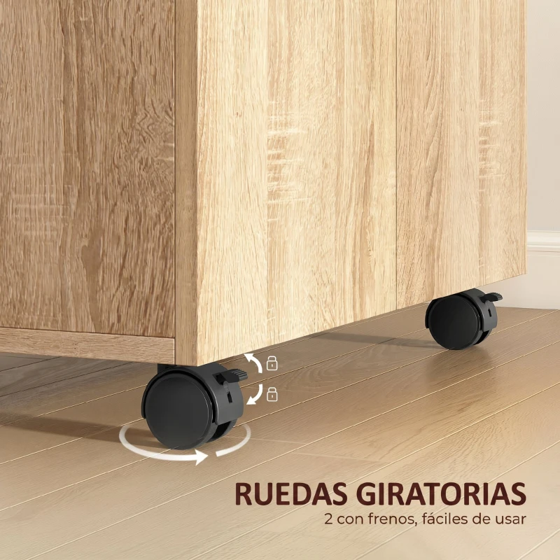 HOMCOM Aparador de Salón conRuedas 2 Puertas y Estantes para Sala de Estar Dormitorio Oficina 60x35x65 cm Natural