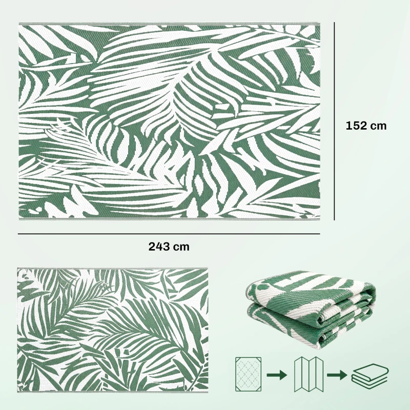 Outsunny Outdoor Teppich Wendbares Wetterfest Outdoorteppich Carpet mit Blätter-Muster, 152 x 243 cm Dunkelgrün