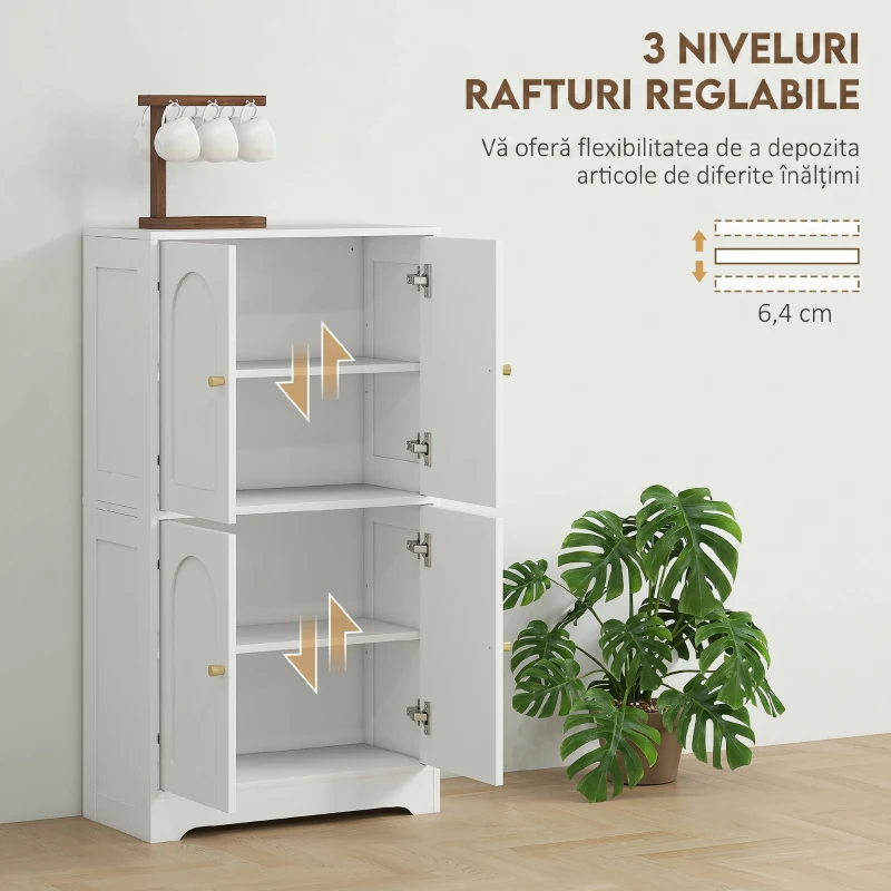 HOMCOM Comodă Bucătărie cu 2 Dulapuri, 4 Uși, 2 Rafturi Reglabile, Alb