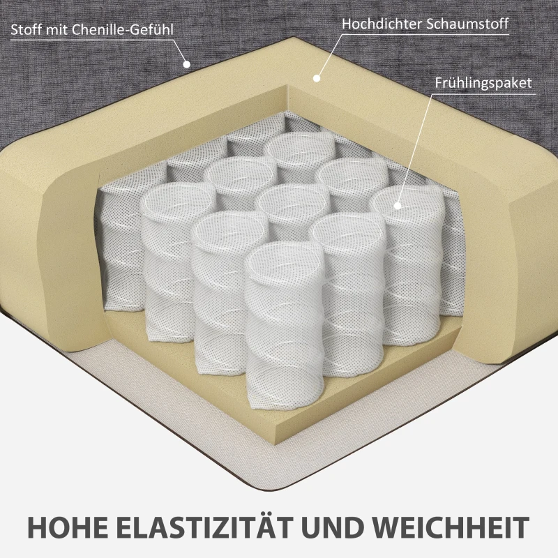 HOMCOM 3-zits Sofa, Woonkamerbank voor 3 personen, Stoffen bekleding, Stalen frame, Geplofte sofa, Grijs