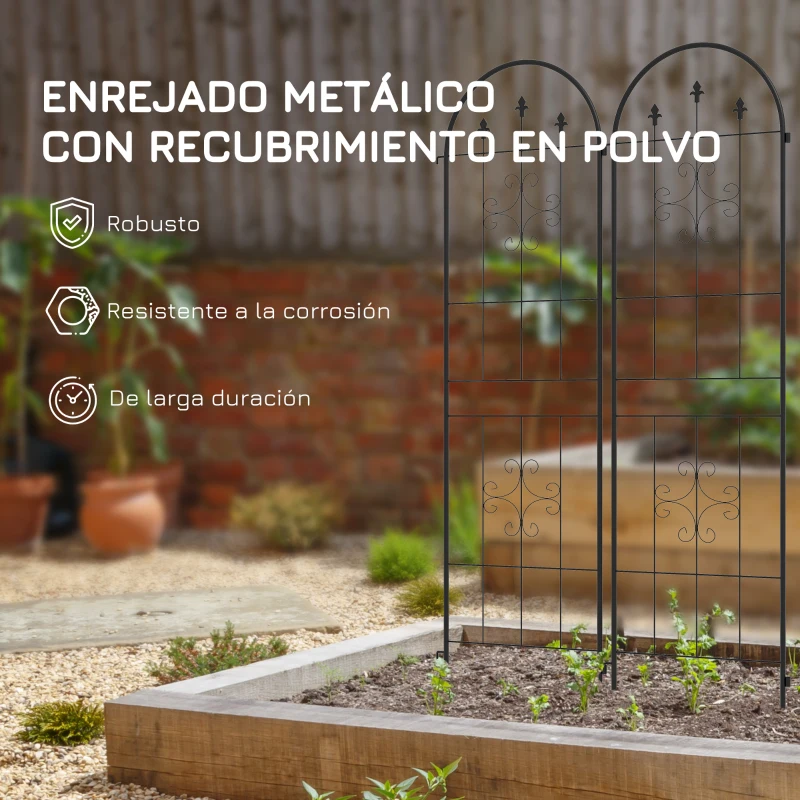 Outsunny Juego de 2 Enrejados de Jardín Soportes para Enredaderas de Acero para Flores Plantas en Patio 50x180 cm Negro