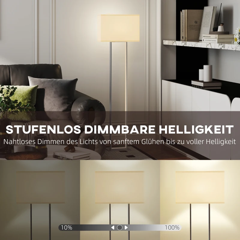 HOMCOM Moderne Vloerlamp, 3 Modi, Voetenschakelaar, Verstelbare Helderheid, Linnenlook, Wit