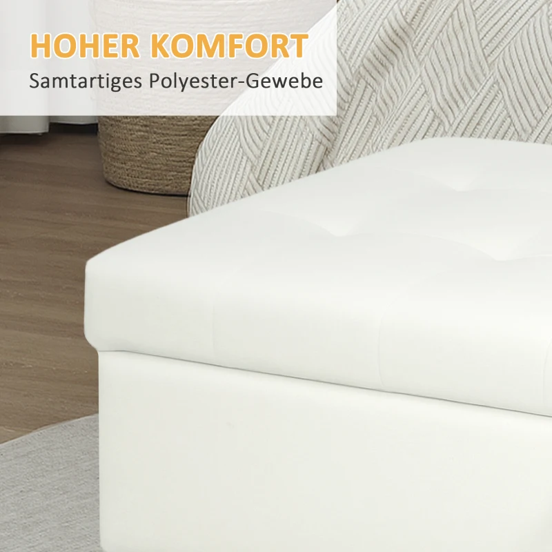 HOMCOM Opberg hocker, houten poten, zachte stofbedekking, Crème-wit(m-5)