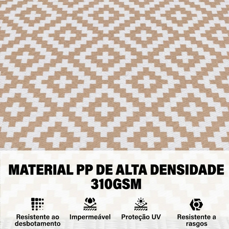 Outsunny Tapete de Exterior 182x274 cm Reversível com Desenho Geomátrico  para Varanda Pátio Campismo Prais Branco e Castanho