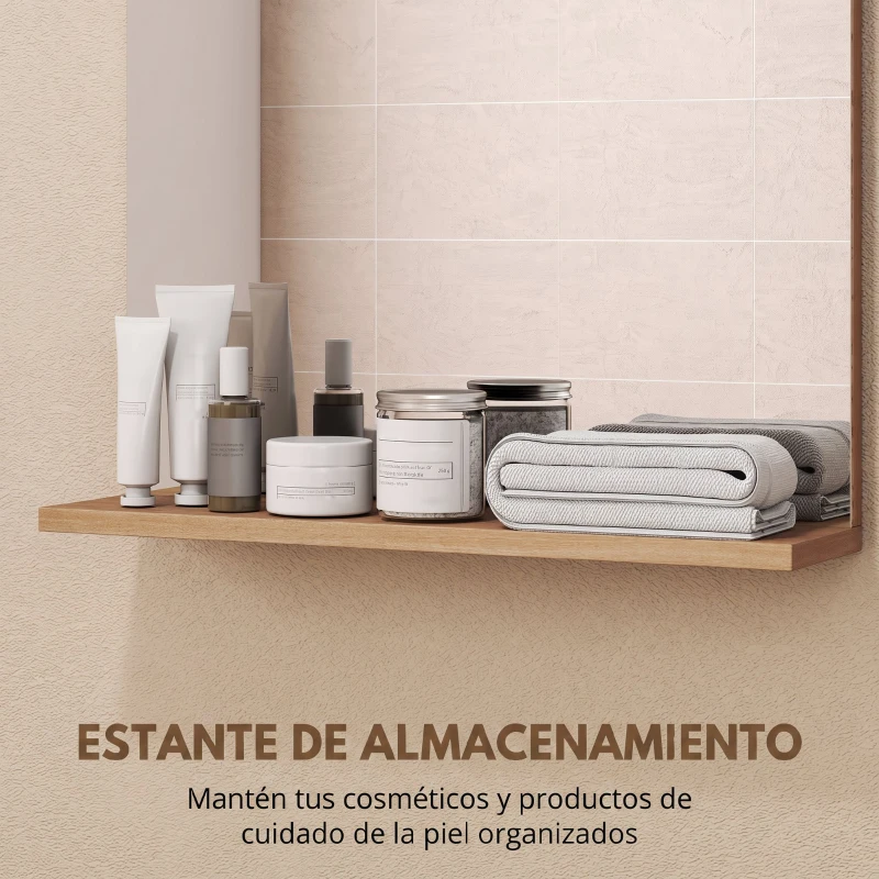 HOMCOM Espejo de Baño de Pared con Estante Abierto Espejo para Entrada Pasillo 50x12x60 cm Roble