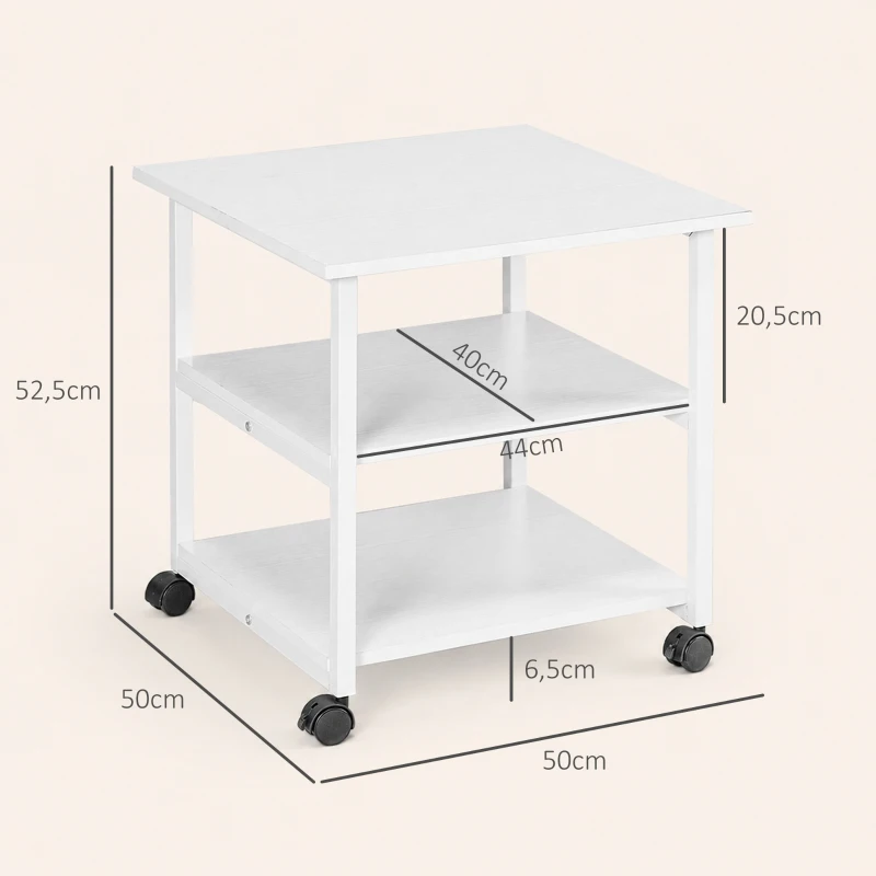 HOMCOM Druckertisch mit Rolle, Druckerständer mit 3-Ebene, Druckerhalter Stahl, 50 x 50 x 52,5 cm