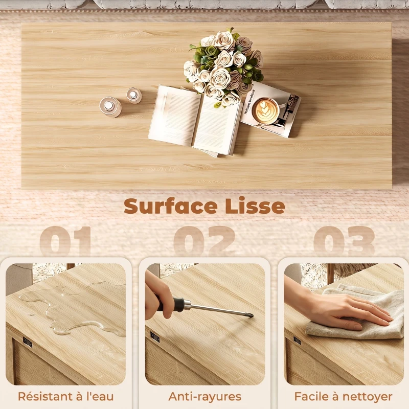 HOMCOM Table basse relevable et extensible table de salon avec compartiment caché étagère ouverte 100x45x50,5cm bois naturel