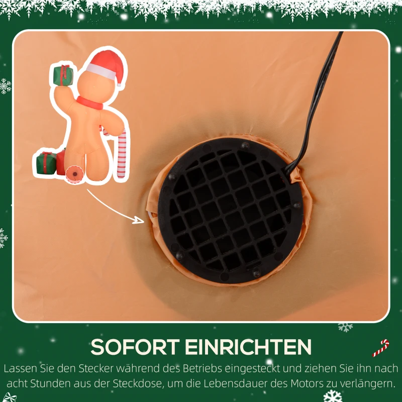 Outsunny 245 cm Opblaasbare Kerstdecoratie voor buiten – Gingerbread Man met geïntegreerde LED-verlichting, opblaasbare outdoor kerstversiering met zuurstok, ideaal voor tuin, grasveld en feest