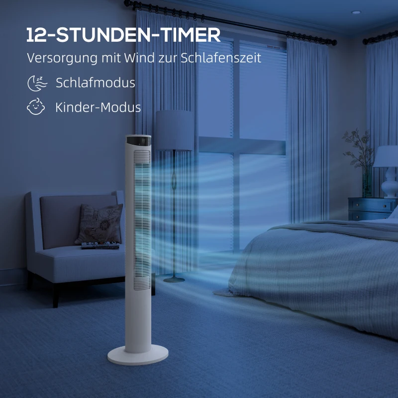 HOMCOM Torenventilator met 4 Modi, 3 Snelheden, Timer, Wit