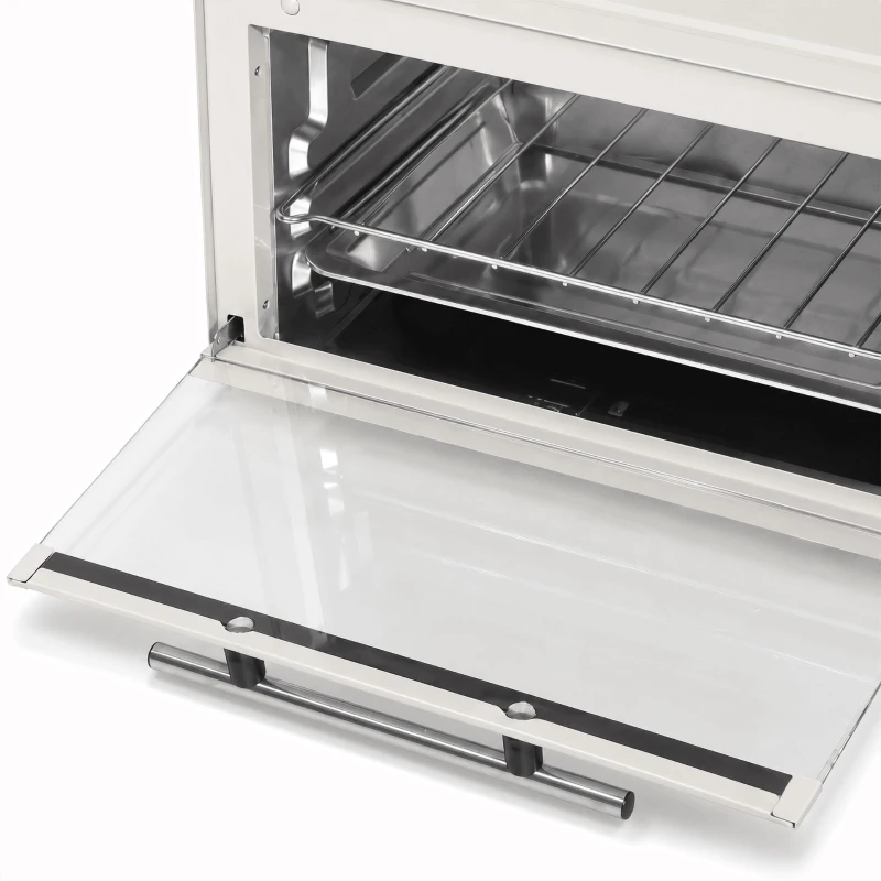 HOMCOM Mini-oven, 9 L mini-oven met bakplaat, grillrooster, met instelbare temperatuur en baktijd, roestvrij staal, cremewit