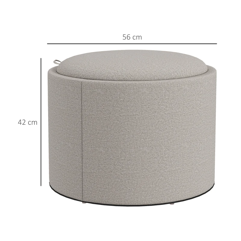 HOMCOM Poef gestoffeerde poef, linnen, verborgen opbergruimte, omkeerbaar deksel, 56cm x 56 cm x 42 cm, lichtgrijs + natuur(m-3)