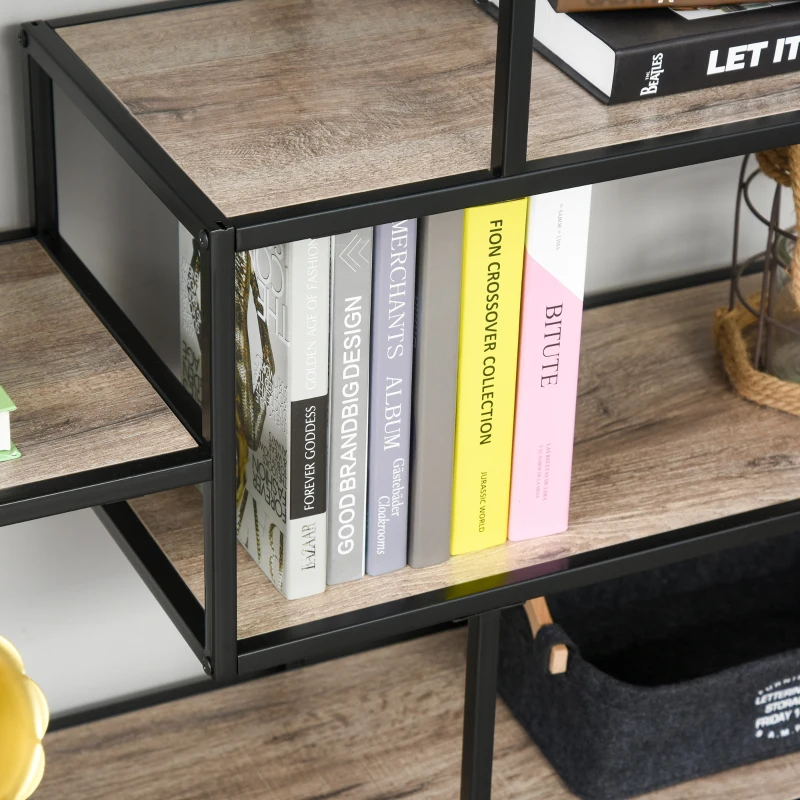 HOMCOM Vrijstaande stelling boekenkast industriële stijl archiefplank P2 spaanplaat licht eiken(m-9)