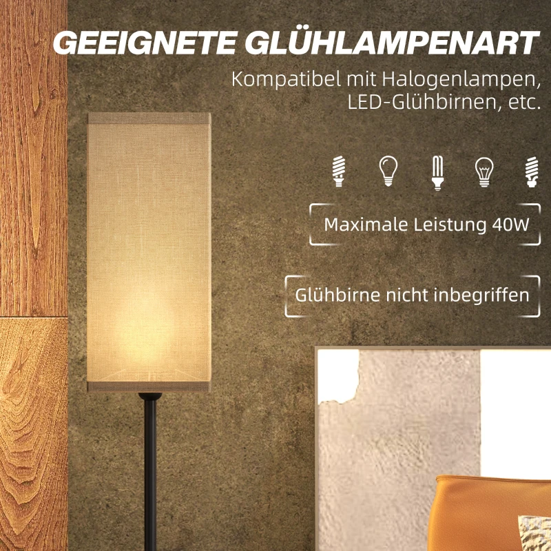 HOMCOM Moderne Staande Lamp met Kap van Kunstlinnen en Voetschakelaar, voor Woonkamer en Slaapkamer, Metaal, Zwart(m-5)