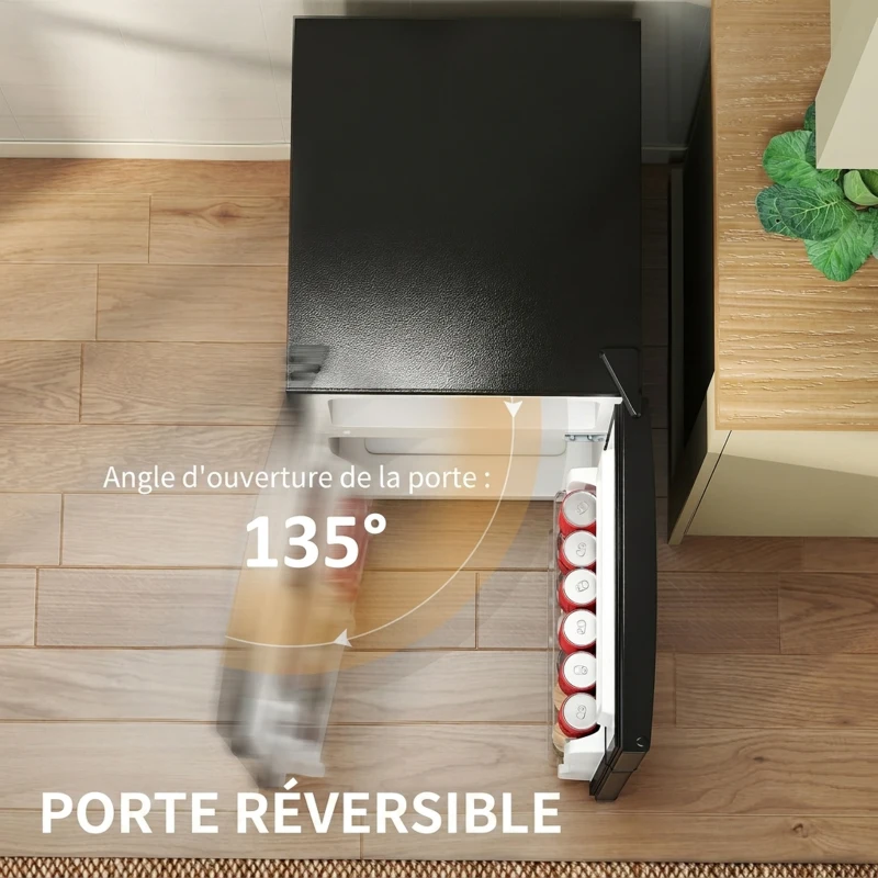 HOMCOM Réfrigérateur congélateur 88 L, petit réfrigérateur combiné avec portes réversibles et éclairage, 45,5x50x86,5cm, noir