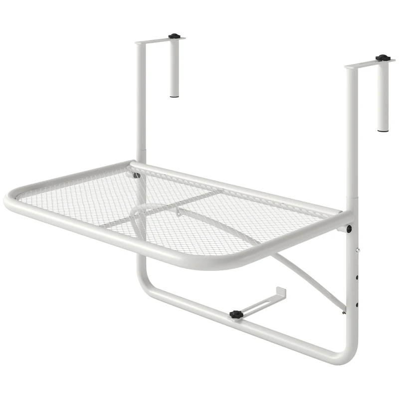 Outsunny Mesa Colgante de Balcón con Brazo Regulable y Altura Ajustable en 3 Posiciones Marco Metálico 60x56x50 cm Blanco
