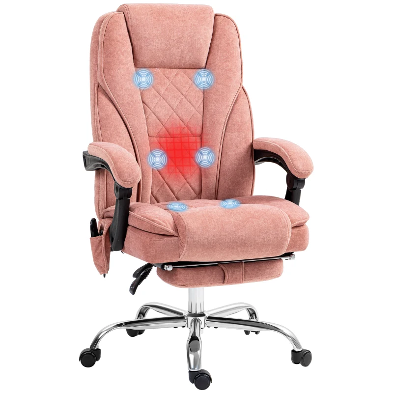 Vinsetto Ergonomische Bureaustoel met Massagefunctie, Voetensteun, Draaibaar, Rolbaar, Roze(m-11)