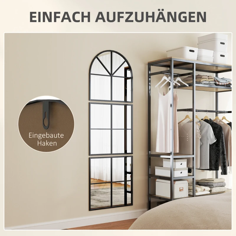 HOMCOM Wandspiegel driedelig, boogvormige spiegel met metalen frame, decoratief 60 x 2 x 180 cm Zwart
