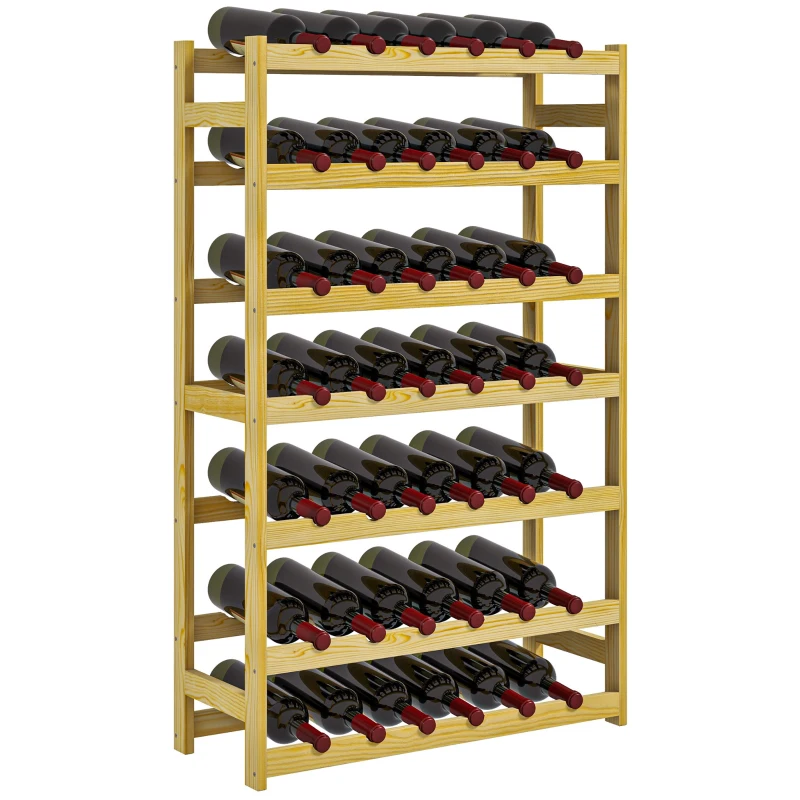 HOMCOM Wijnrek, 7 niveaus, voor 42 flessen, kantelbeveiliging, grenenhout, 63x25x102cm, naturel