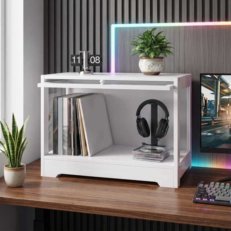 HOMCOM Vitrine Expositora para Coleções com Porta Acrílica Elevatória Deslizante para Figuras Decorativas 59x30x40 cm Branco