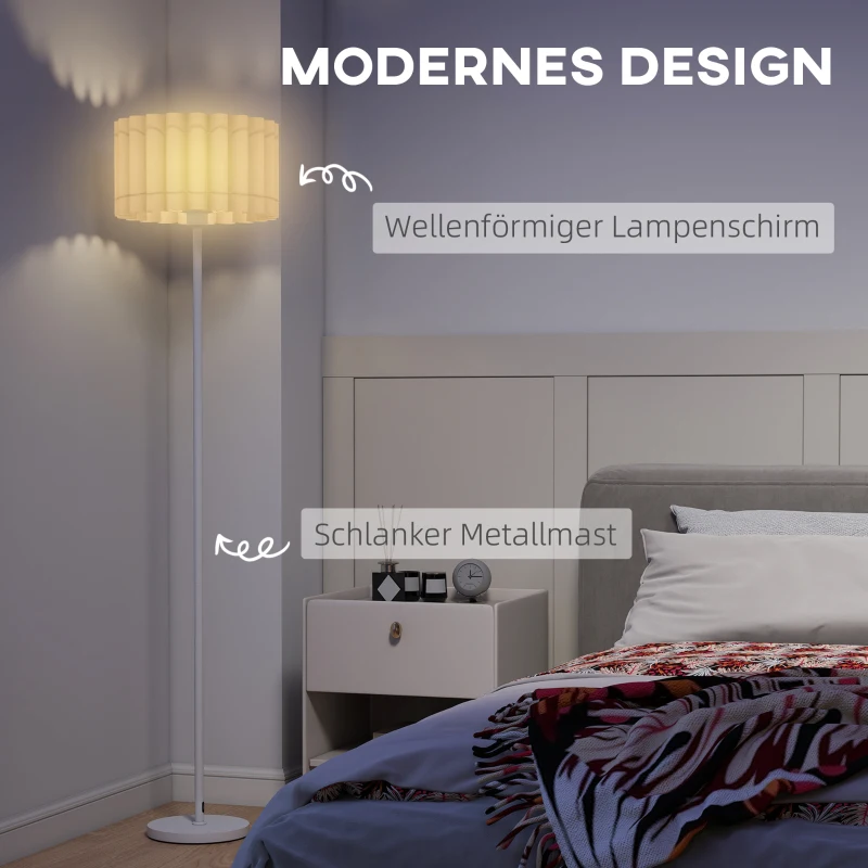 HOMCOM Vloerlamp in retro stijl, kunststof lampenkap, voetschakelaar, metalen staaf, Wit