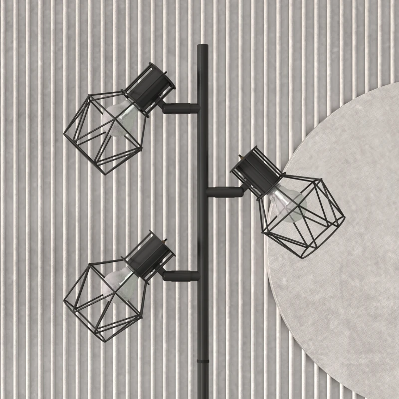 HOMCOM 3-Licht Vloerlamp met Flexibele Verlichtingselementen, Boomachtige Structuur, voor Woonkamer en Slaapkamer, Metaal, Zwart