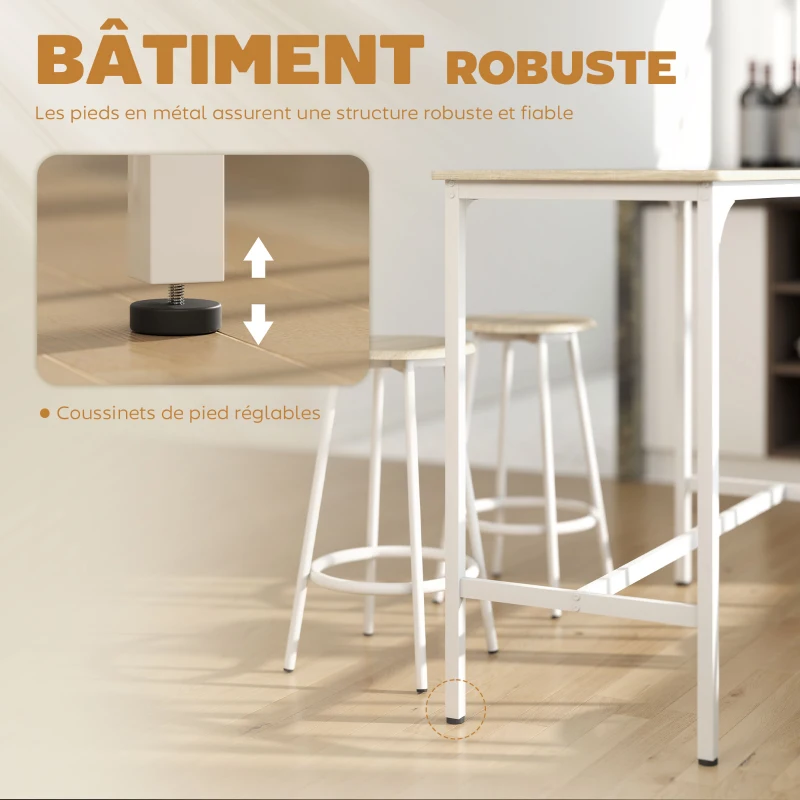 HOMCOM Ensemble table haute et 4 tabourets avec Repose-Pieds style moderne, structutre en métal effet bois naturel
