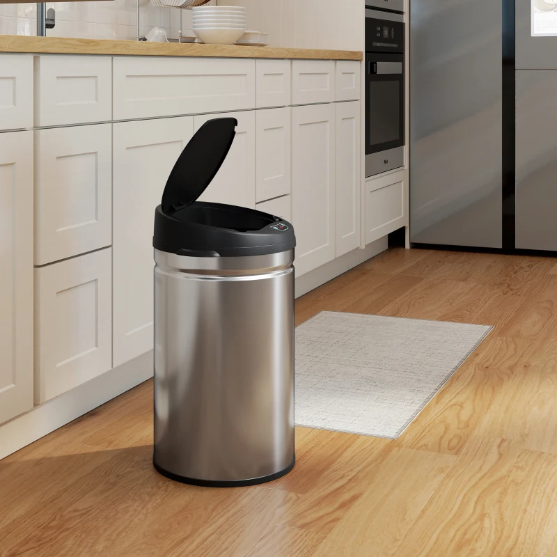 HOMCOM 30 Liter Sensor-Prullenbak met Soft-Close functie, contactloze afvalbak van roestvrij staal voor hygiënische keukens