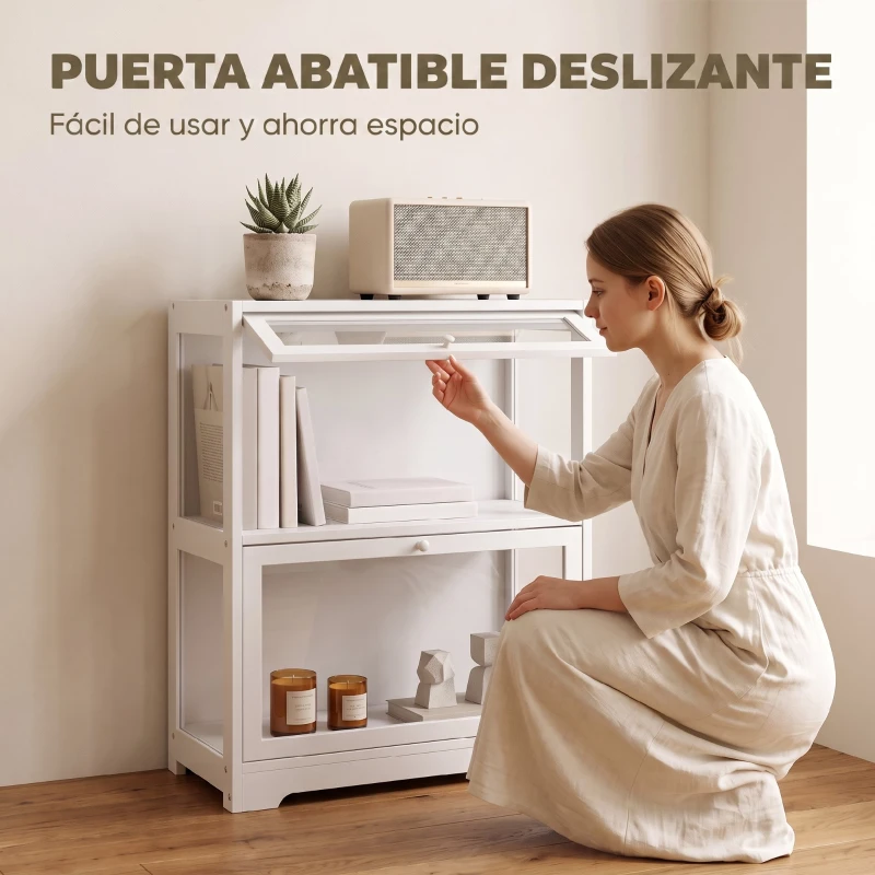 HOMCOM Vitrina Expositora para Colecciones de 2 Niveles con Puertas Abatibles de Acrílico para Figuras 59,5x30x73 cm Blanco