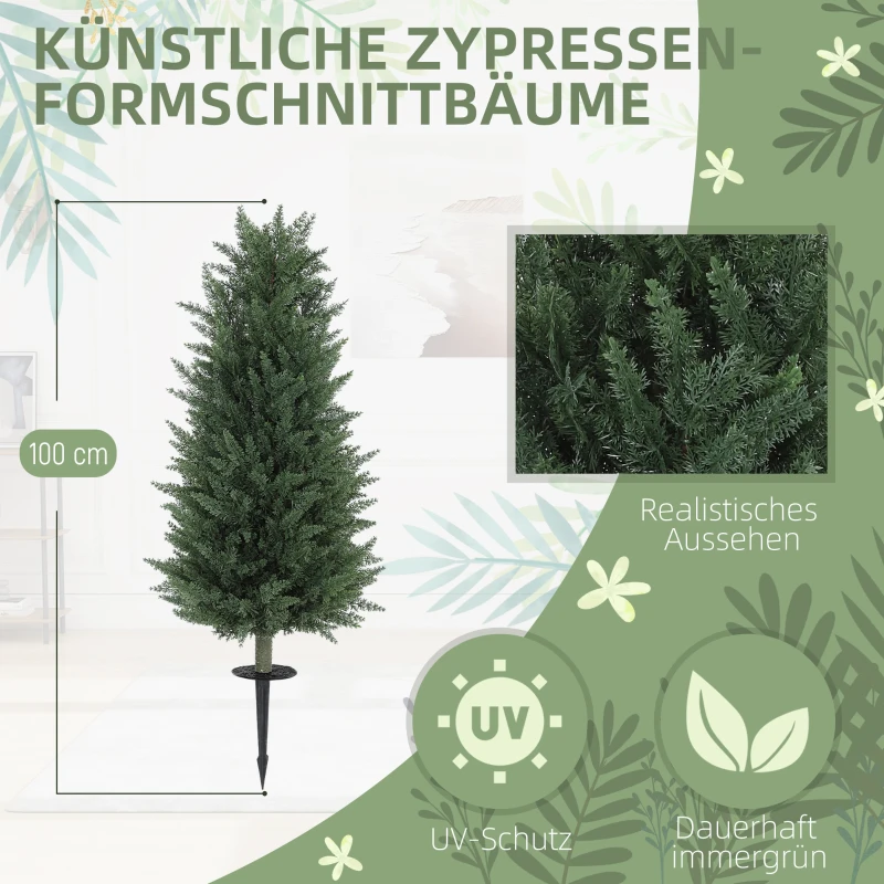 HOMCOM 2-delige Kunstplanten Set, Kunstmatige Cipressen met Elk 831 Bladeren, Veelzijdig, Groen