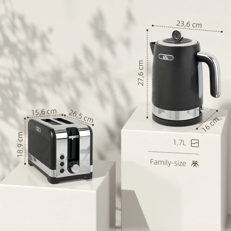 HOMCOM Zestaw czajnik i toster, 1,7 l 2200 W szybkokowający czajnik z termostatem, 2-szczelinowy toster, szary