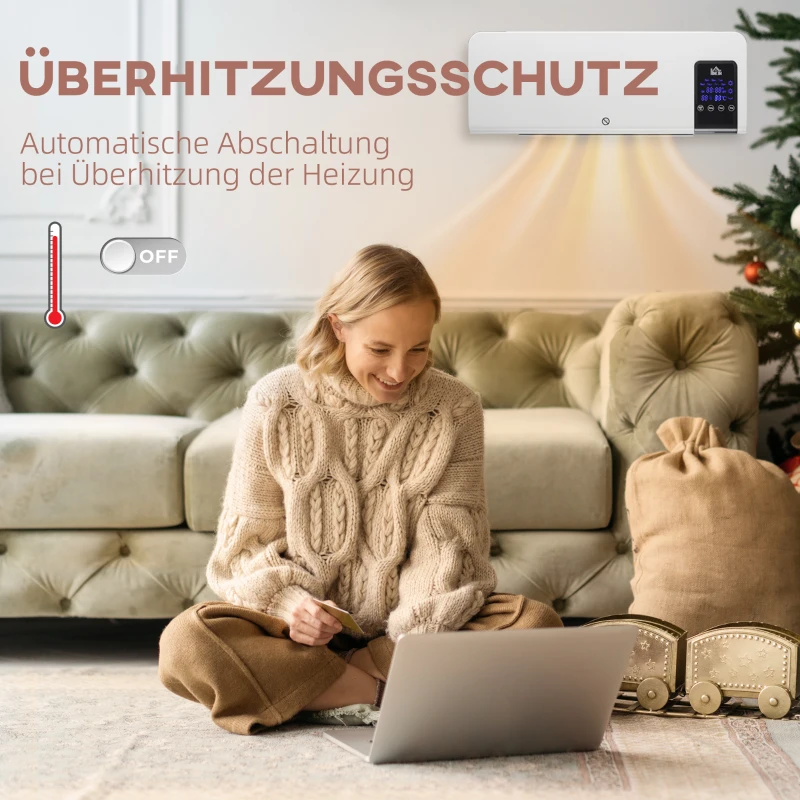 HOMCOM Elektrische verwarming, wandmontage, zwenkfunctie, 2 modi, timer, LED-display, Wit
