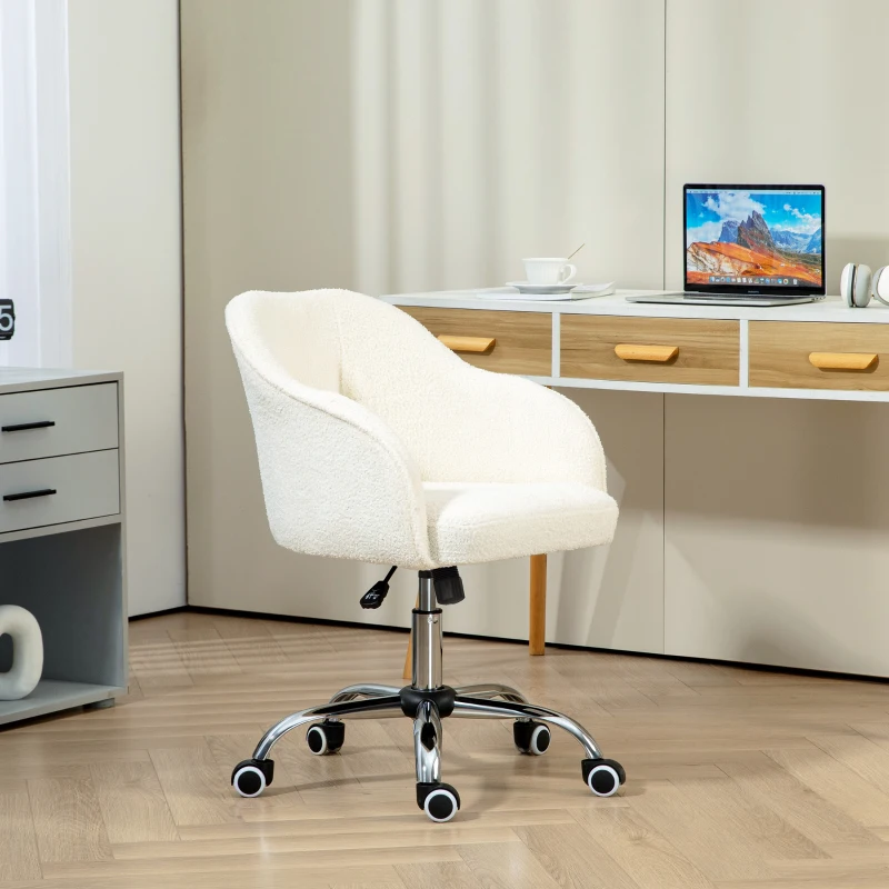 HOMCOM Homeoffice Stoel, Ergonomische Bureaustoel met Wippfunctie, Teddy-Velours 56 x 61 x 86 cm Cremewit(m-2)