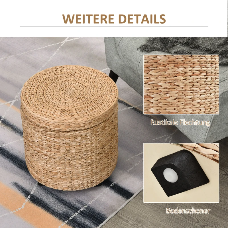 HOMCOM Poef met opbergruimte poef opbergbox stro rotan kaki(m-6)