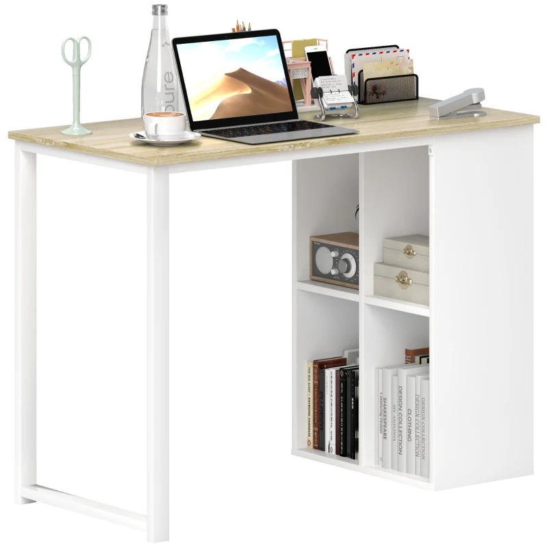 HOMCOM Compacte Computertafel, Moderne Bureautafel met Opbergvakken voor Kleine Ruimtes, 100 x 54 x 75 cm, Wit