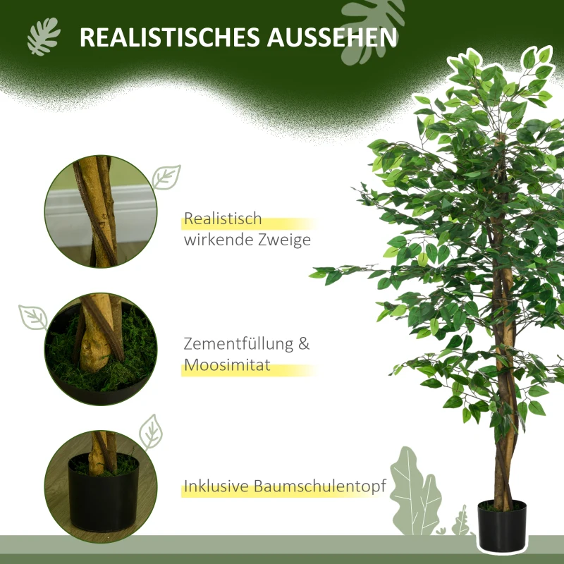 HOMCOM Ficusbboom Kunstplant, levensecht, 150 cm hoog, met Pot, Groen