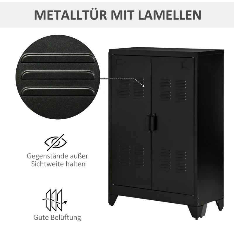 HOMCOM dressoir archiefkast met gelamelleerde deuren garderobe opbergkast industriële metalen kast met 2 verstelbare planken woonkamer slaapkamer zwart 75 x 33 x 110 cm(m-5)