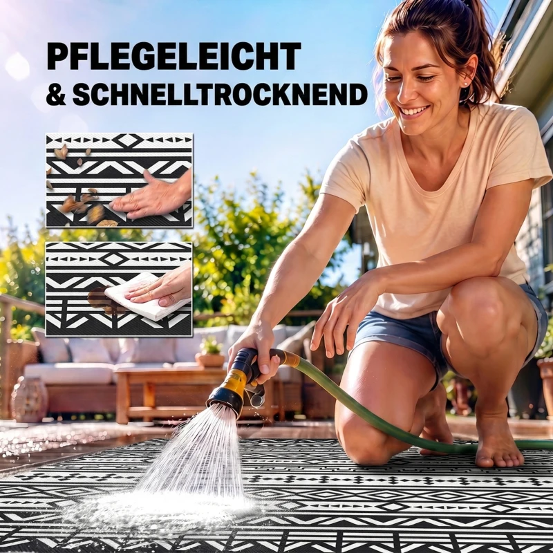 Outsunny Outdoor Teppich robuster Wetterfest Outdoorteppich, Carpet mit Boho-Style, Outdoor-Teppich für Wohnzimmer Balkon
