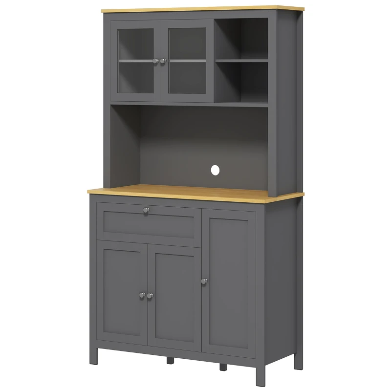 HOMCOM Alacena de Cocina Mueble Auxiliar de Cocina con 5 Puertas Estante Ajustable y Encimera de Microondas 100x40x180cm Gris