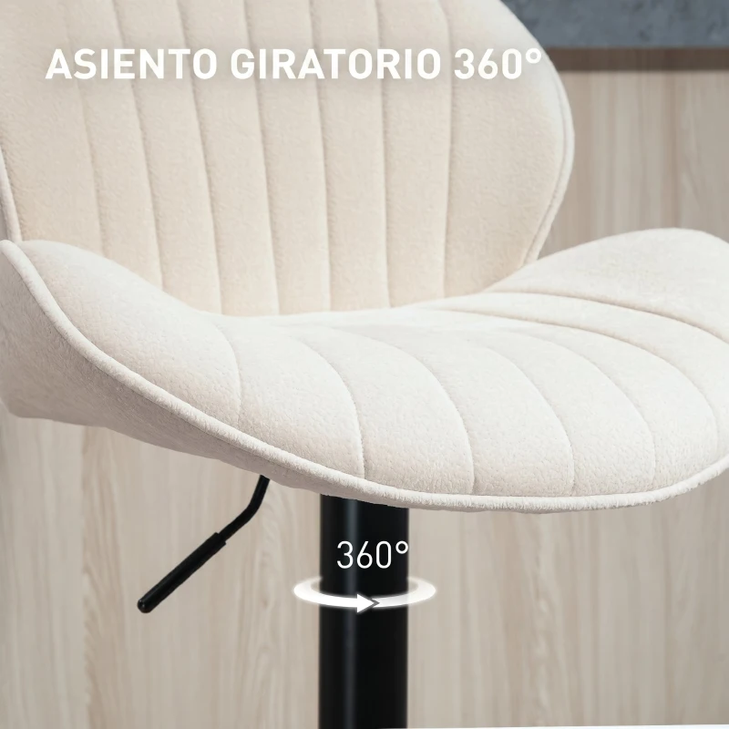 HOMCOM Juego de 2 Taburetes de Bar Giratorios con Altura Ajustable 62-83 cm Tapizada en Chenilla Respaldo y Reposapiés Beige