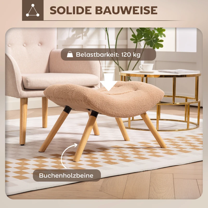 HOMCOM Moderne voetenbank met fleece-bekleding en houten poten, gepolsterd, voor woonkamer, slaapkamer, gang, Bruin