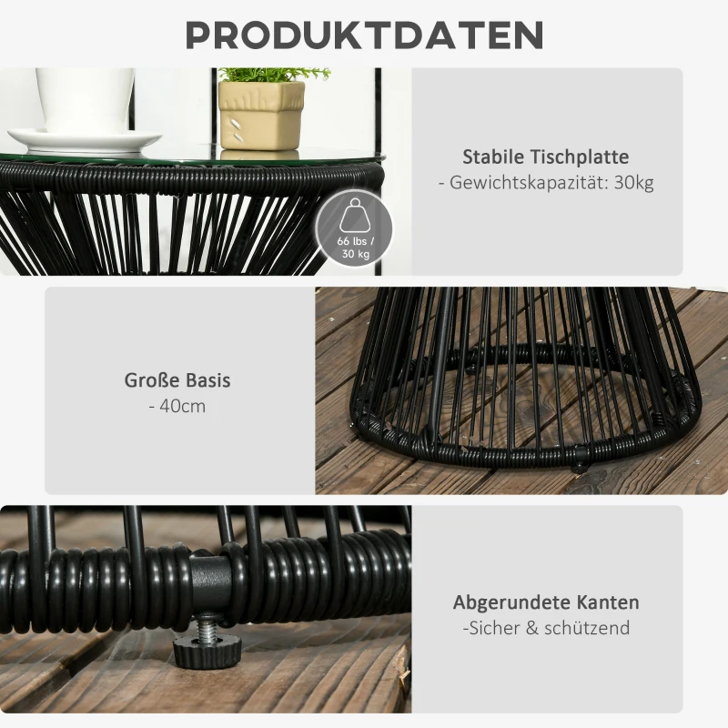 Outsunny tuintafel in boho-stijl, weerbestendig, PE-rotan, 40 cm x 40 cm x 42 cm, zwart