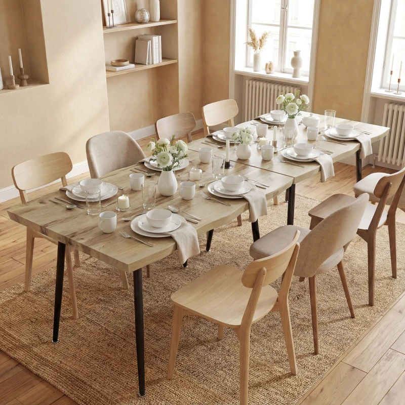HOMCOM Eettafel voor 4 Personen, 110 cm Noordse Rechthoekige Keukentafel met Stalen Poten voor Woonkamer en Eetkamer, Eik